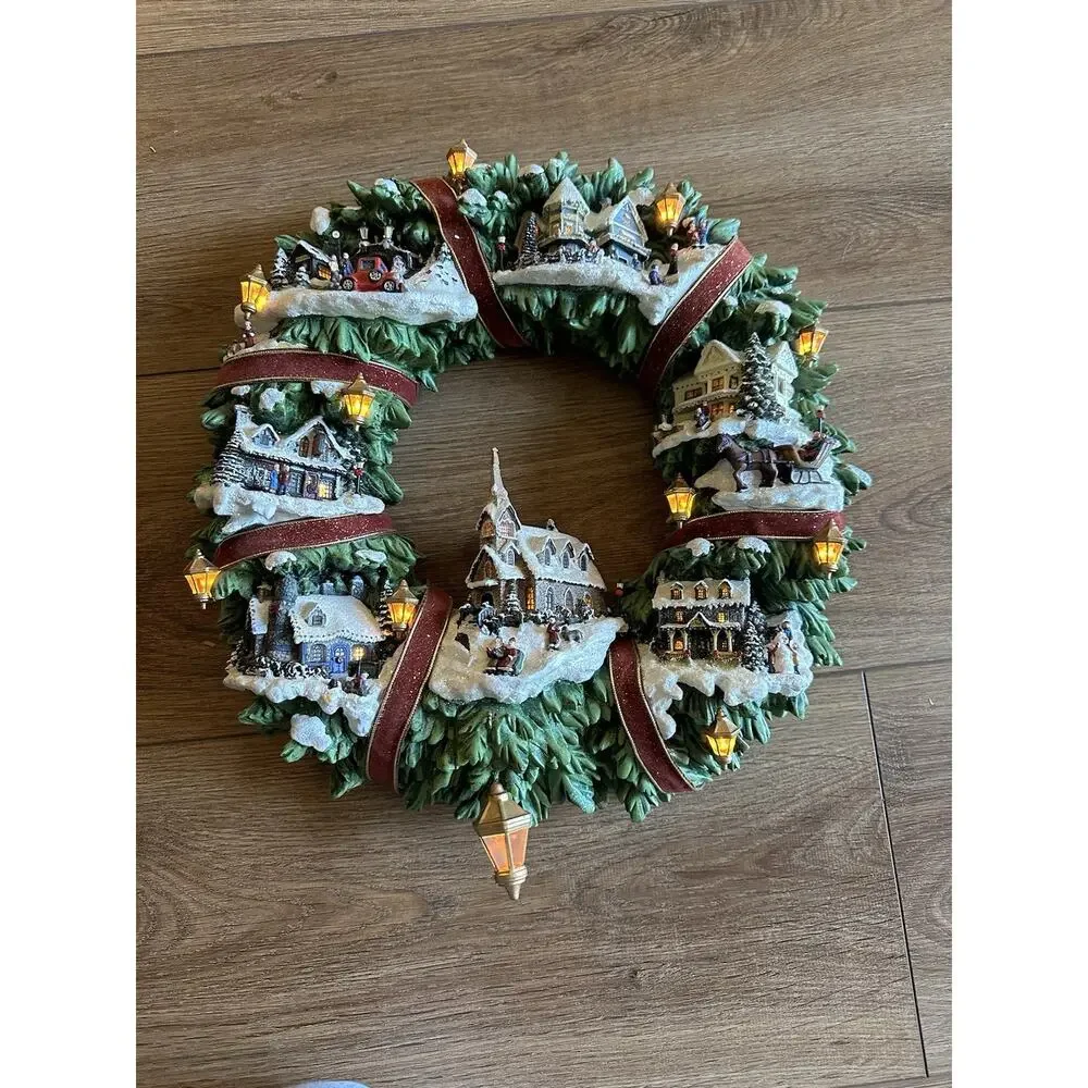 Thomas Kinkade Christmas Village Wreath Hamilton Collection
